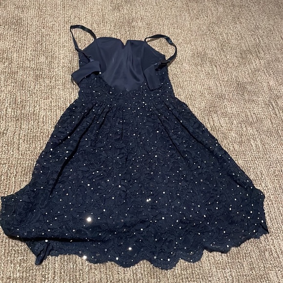 Sparkly Navy Blue Homecoming Dress, V-neck Short Prom Dress OM477 main image 1